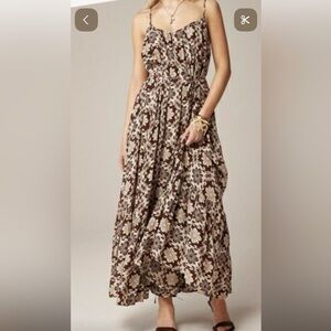 J. Crew Brown and White Maxi Sundress with Spaghetti Straps sz S